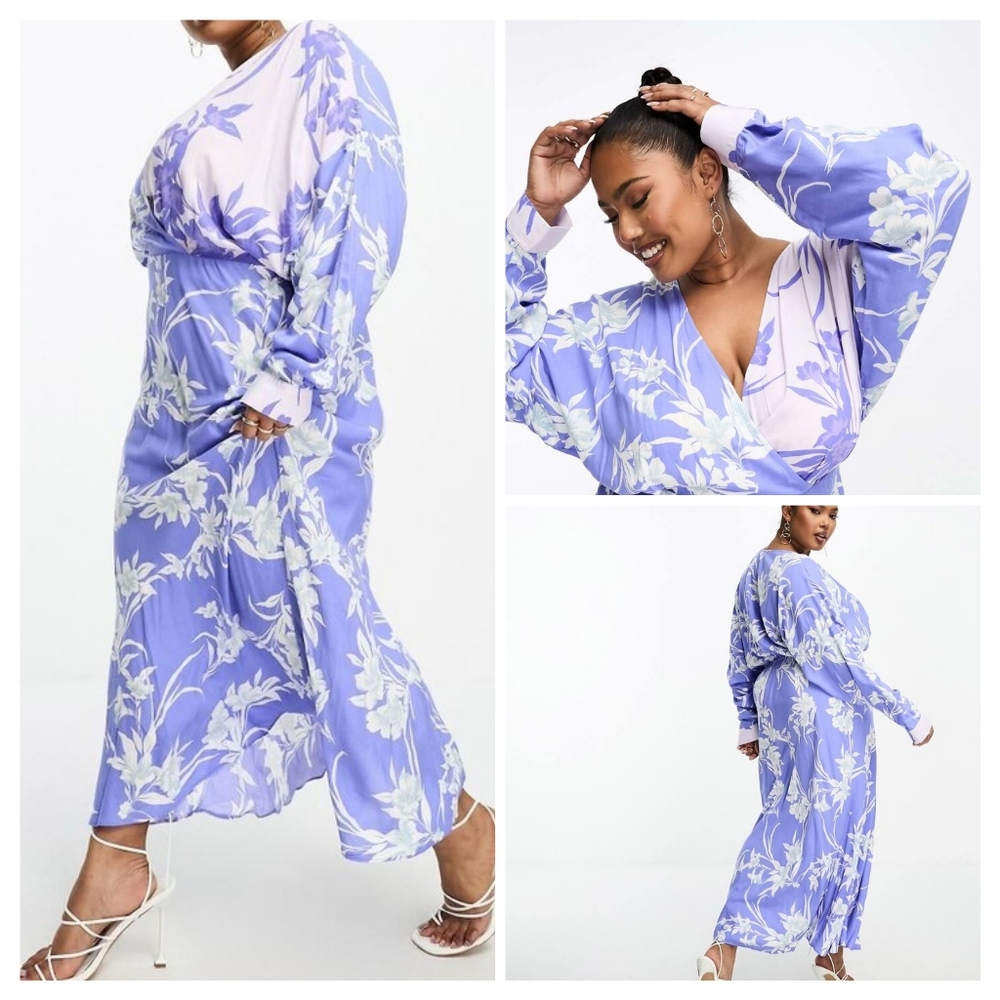 ASOS DESIGN Curve Batwing Wrap Front Midi Dress